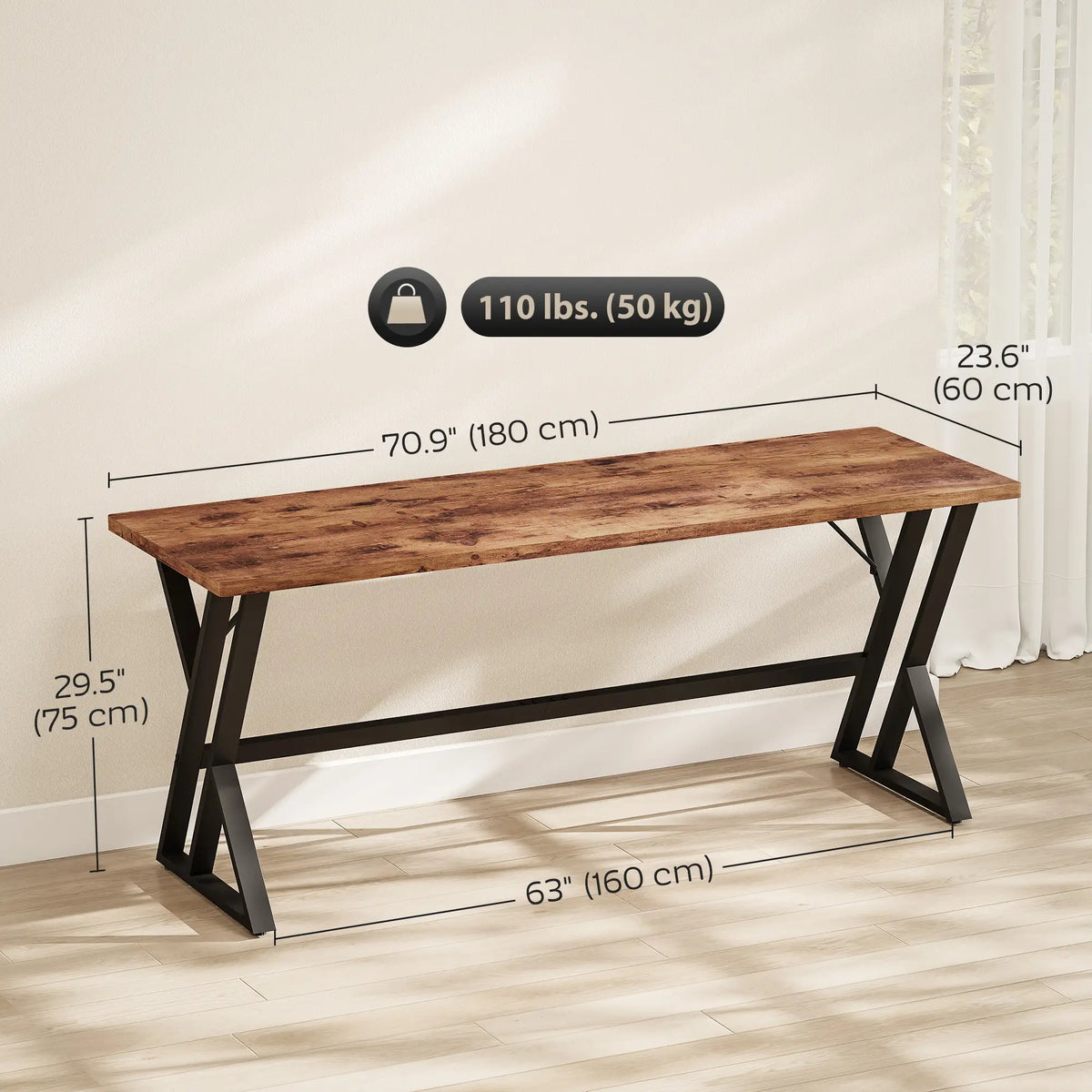 71" Computer Desk, Industrial Writing Table, Rustic Brown Writing Desks at Gallery Canada