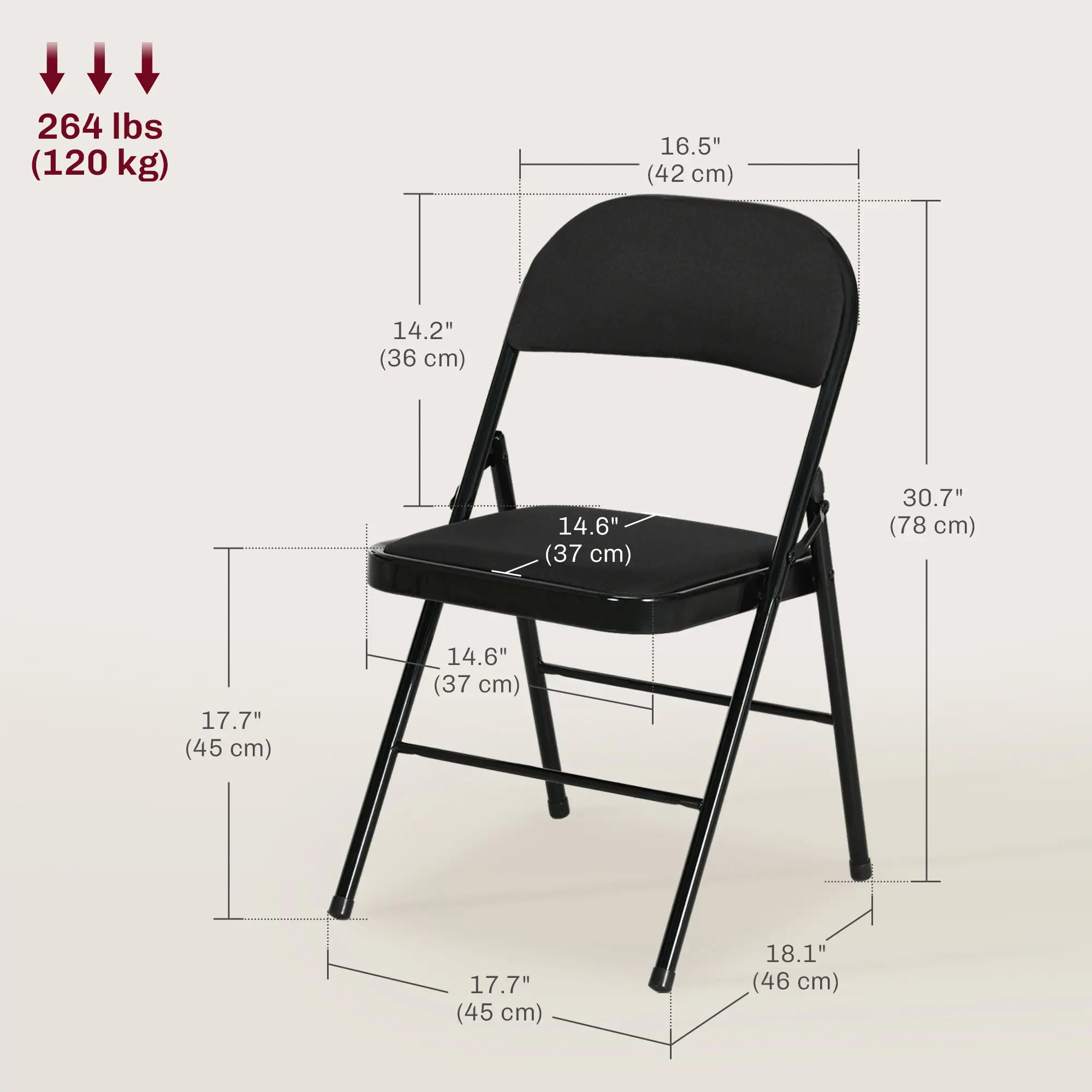 Set of 6 Metal Foldable Chairs, Linen Padded with Cushion Seat, Black Dining Chairs at Gallery Canada