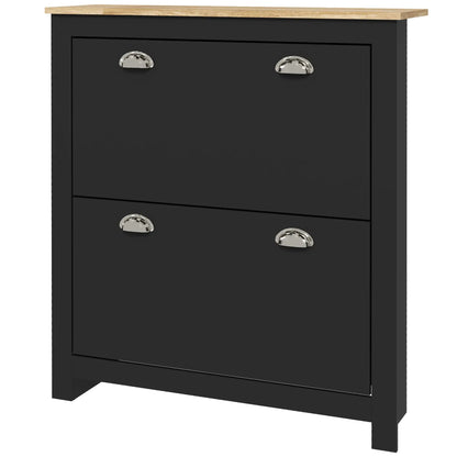 Shoe Cabinet, 2 Flip Drawers, Adjustable Shelves, 12 Pair, Black Shoe Storage Cabinets & Racks Black, Natural at Gallery Canada