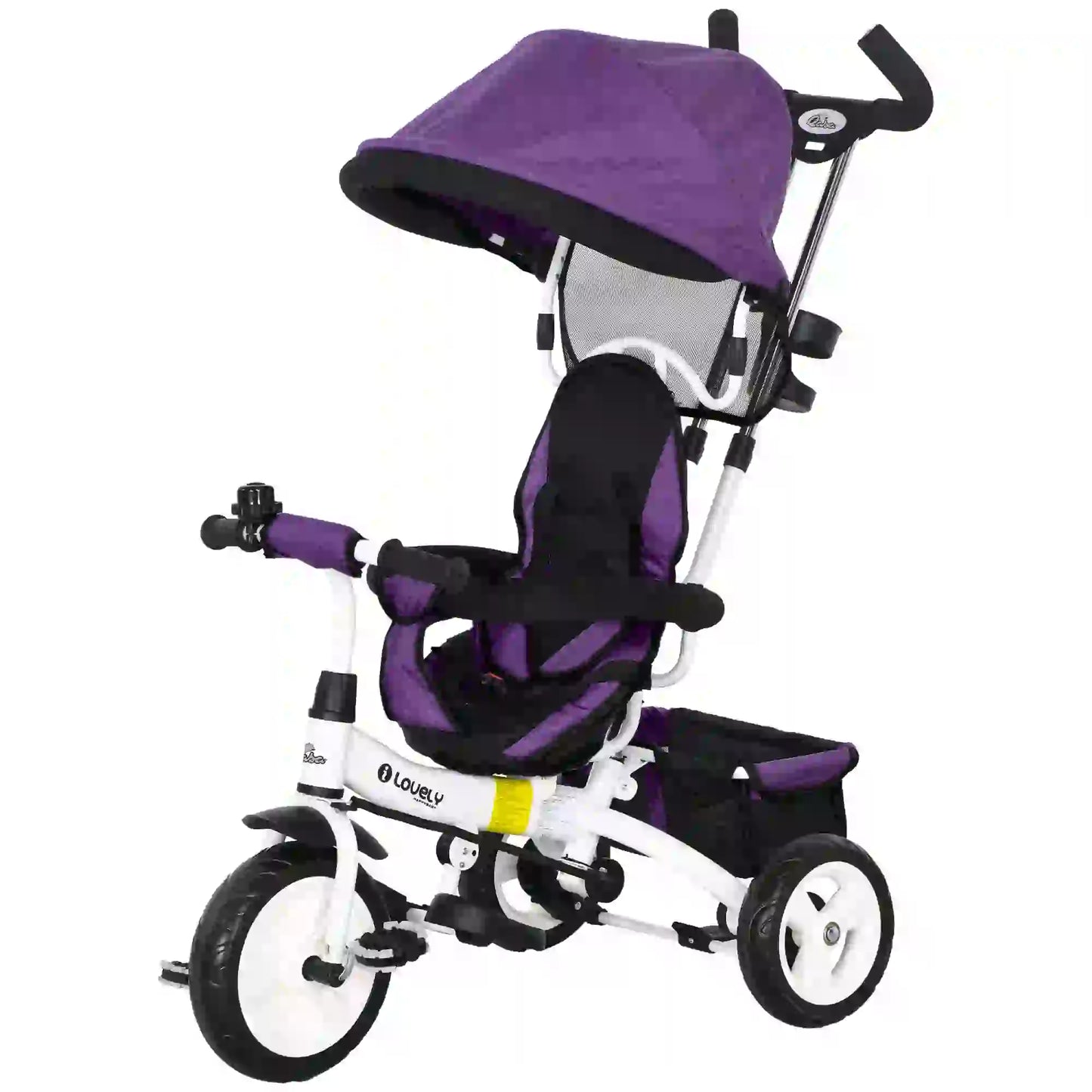 6 in 1 Toddler Tricycle Stroller, Basket, Canopy, 5-Point Harness, 12-60 Months, Purple Tricycles for Kids Purple, White at Gallery Canada