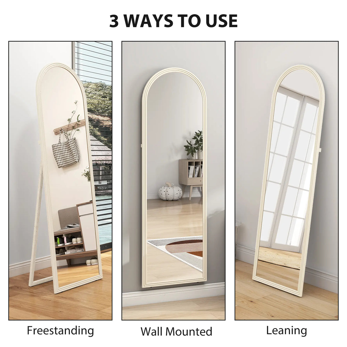 64" x 21" Full Length Mirror, Free Standing, Arched Body, White Full Length Mirrors at Gallery Canada