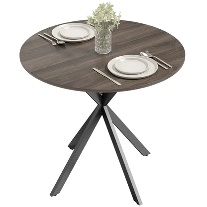 31.5" Industrial Round Dining Table, Distressed Dark Brown, Dark Brown