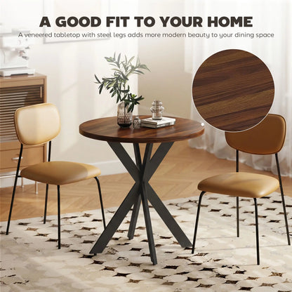 29" Round Dining Table, Walnut Finish, Steel Legs Dining Tables at Gallery Canada