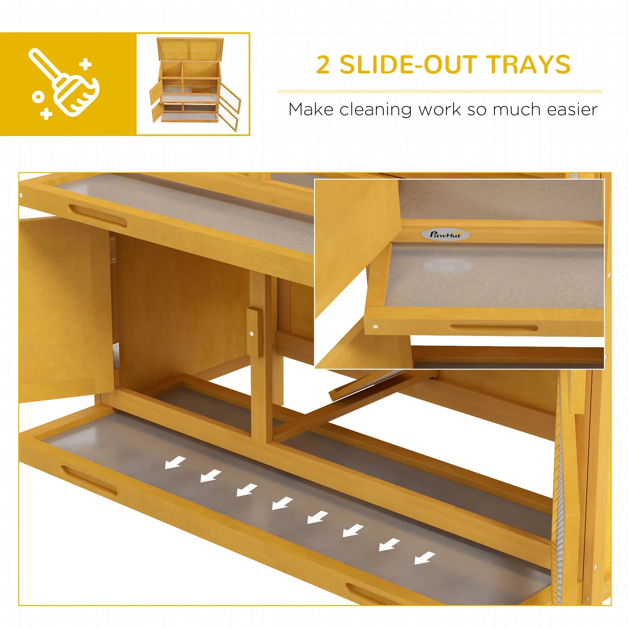 Wood Rabbit Hutch, 2 Large Main House, Ramp, Trays, Yellow Rabbit Hutch at Gallery Canada