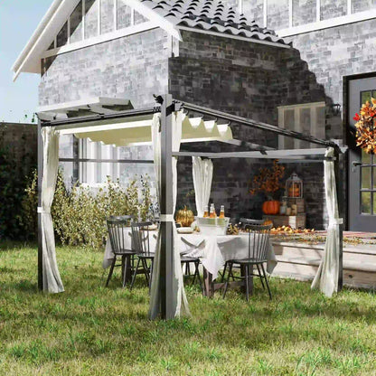 Metal Pergola, Sliding Roof Canopy, Retractable, 10' x 10', Beige Pergolas at Gallery Canada