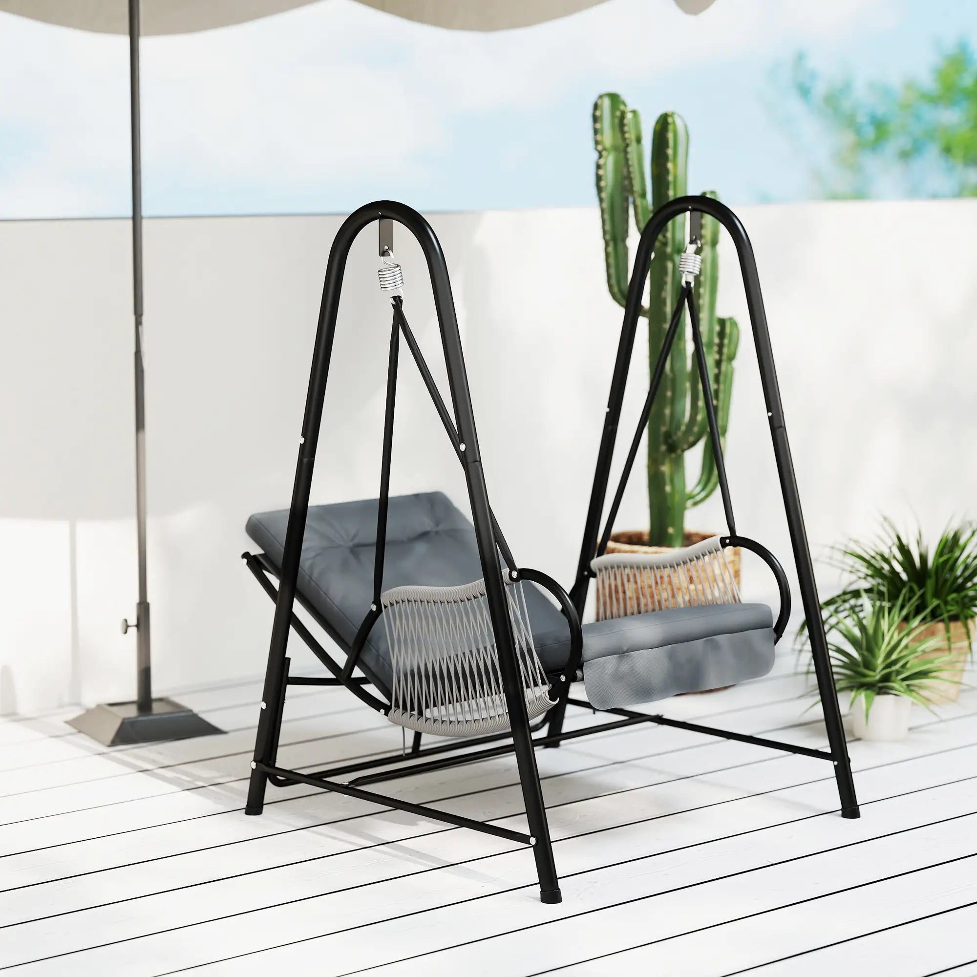 Rattan Hammock Chair with Stand, Seat Cushion, Light Grey Patio Swings with Stand at Gallery Canada