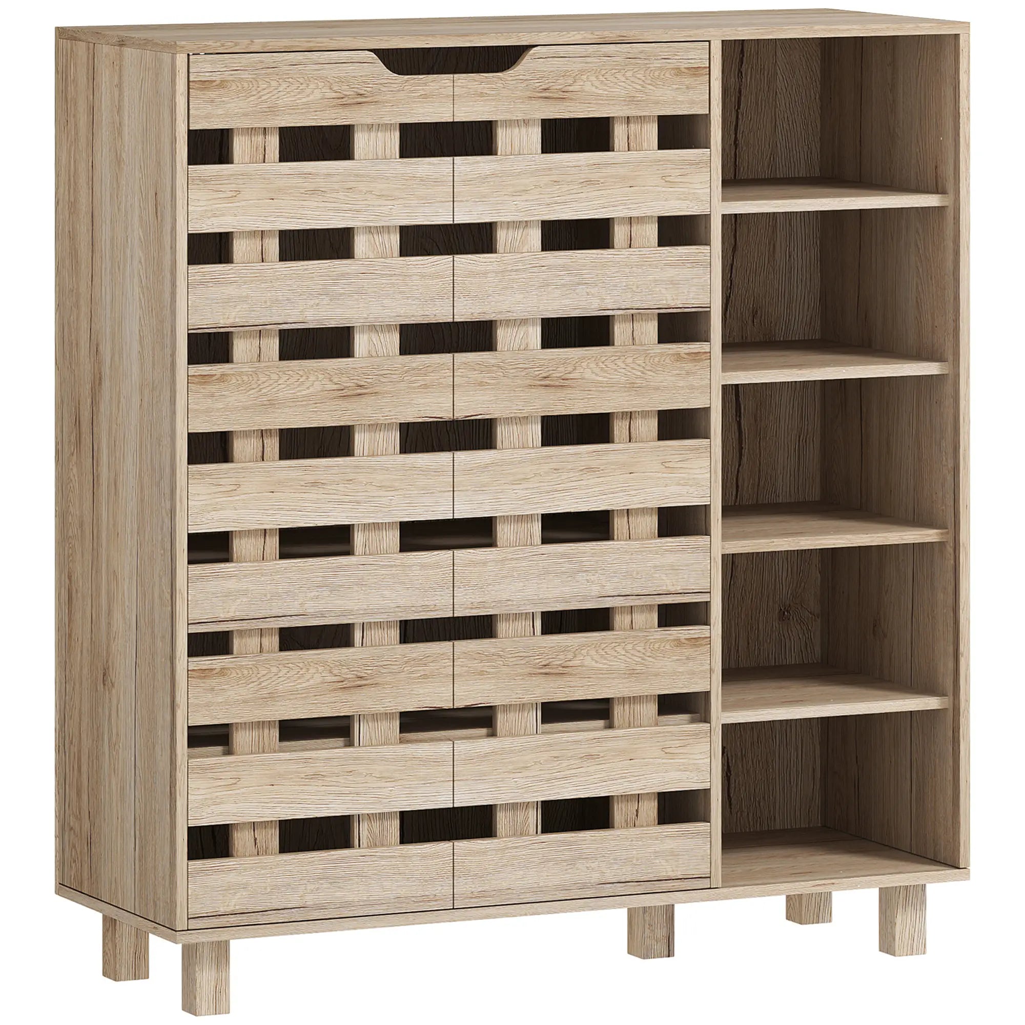 21 Pair Shoe Cabinet, 5-Tier Double Door, 5-Tier Open Shelves, Beige Shoe Storage Cabinets & Racks Beige at Gallery Canada