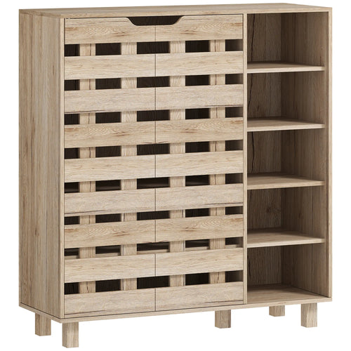 21 Pair Shoe Cabinet, 5-Tier Double Door, 5-Tier Open Shelves, Beige