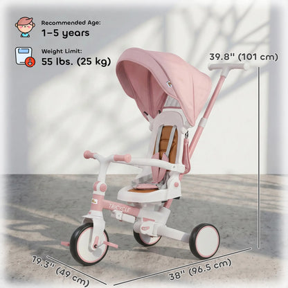 7 in 1 Toddler Tricycle, Safety Harness, Adjustable Parent Handle, Pink Tricycles for Kids at Gallery Canada