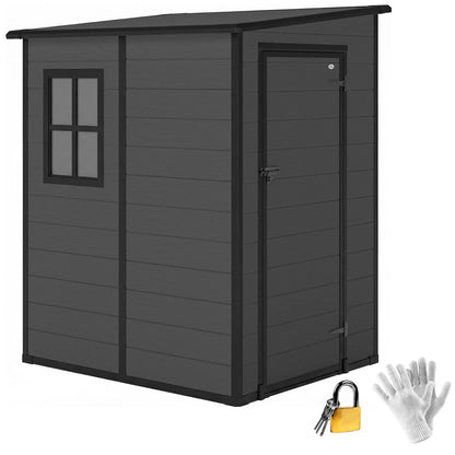 4'x5' Dark Grey Garden Storage Shed, Lockable Tool House, Dark Grey