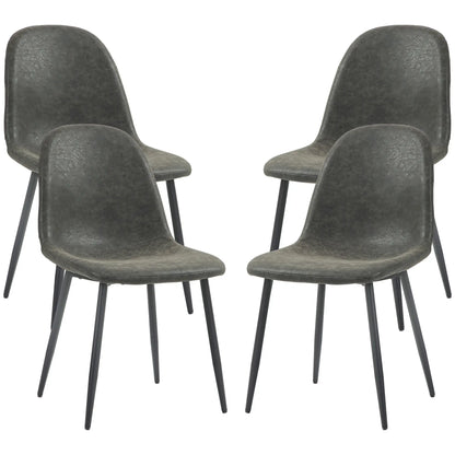 Retro Dining Table Chairs Set of 4, PU Leather Upholstered Bar Stools Dark Grey at Gallery Canada