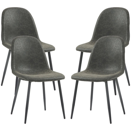 Retro Dining Table Chairs Set of 4, PU Leather Upholstered Bar Stools Dark Grey at Gallery Canada