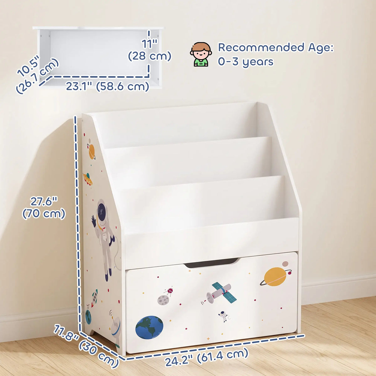 3-Tier Kids Bookshelf, Moveable Drawer, Ages 3-8, White Bookshelves & Bookcases at Gallery Canada