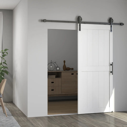 32inx84in Barn Door, Sliding Hardware Kit, Upgraded Rollers, White Door Hardware White, Black at Gallery Canada