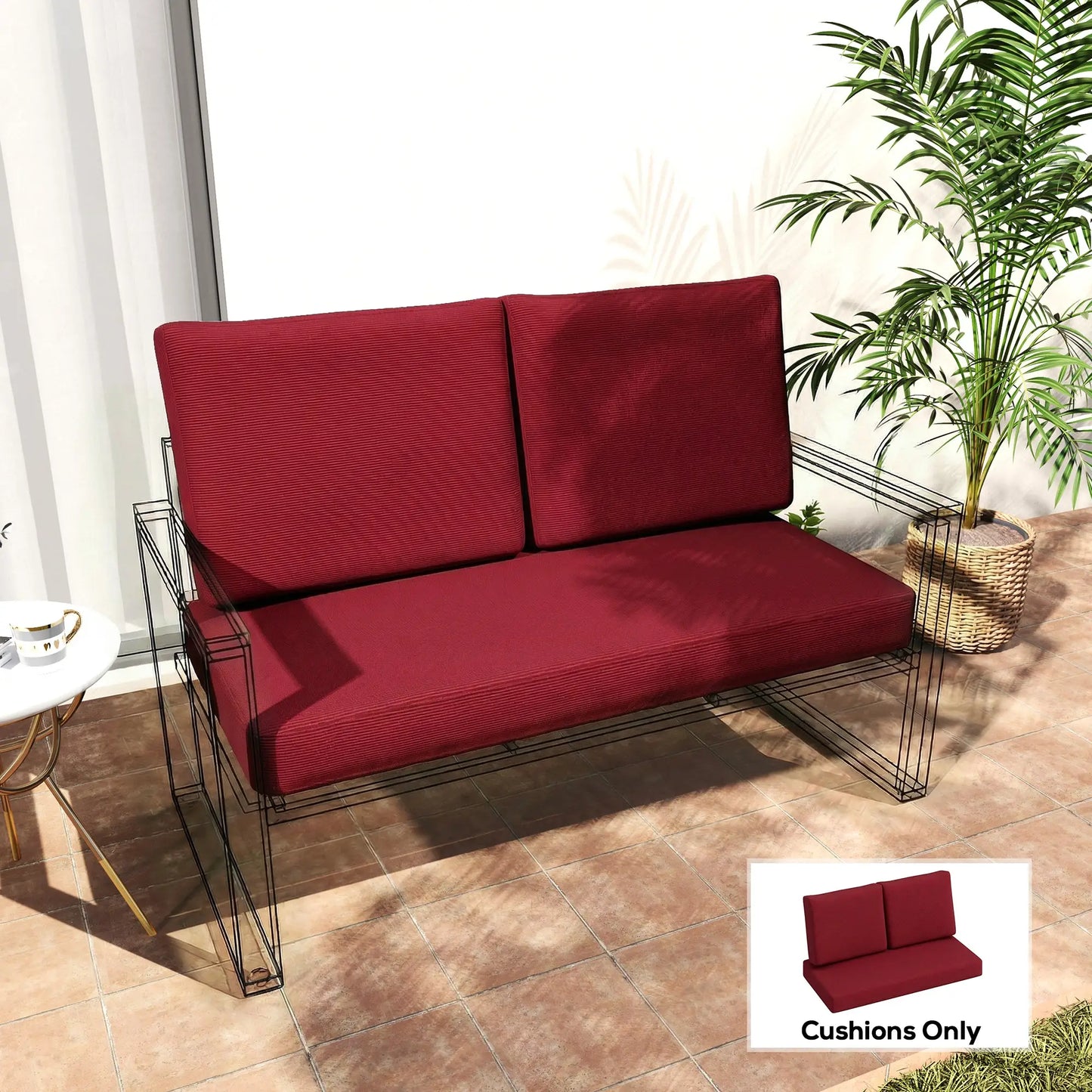 2 Seater 5" Thick Outdoor Seat Cushions, 7" Backrest, Wine Red Patio Chair Cushions at Gallery Canada