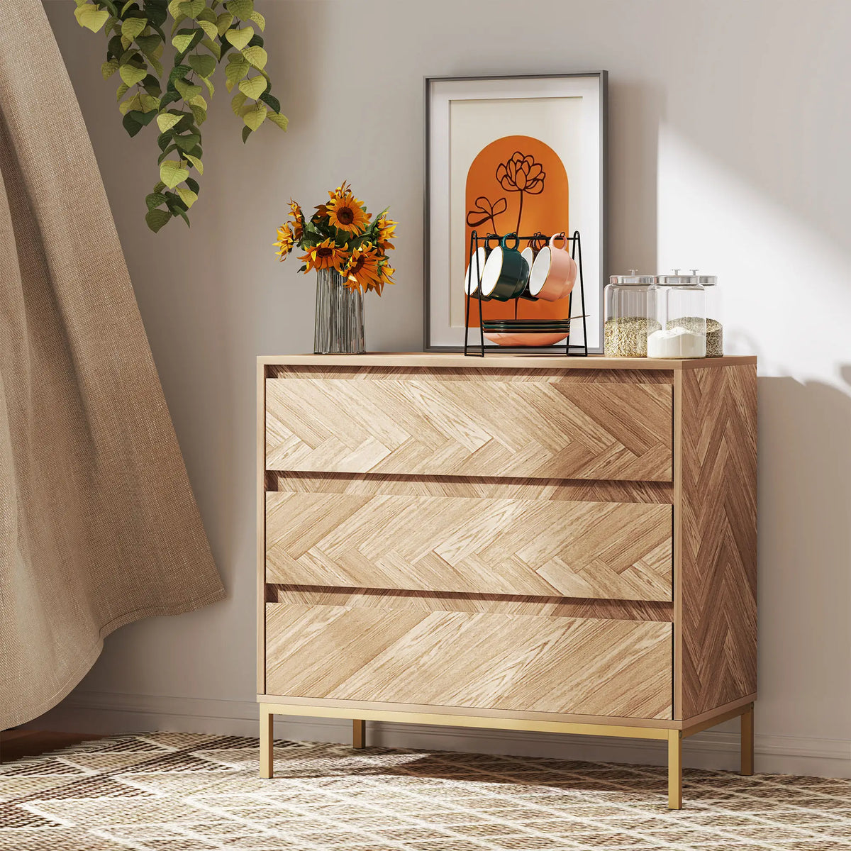 3 Drawer Storage Cabinet, Anti-Tip Design, for Bedroom, Living Room, Nature Wood Storage Cabinets at Gallery Canada