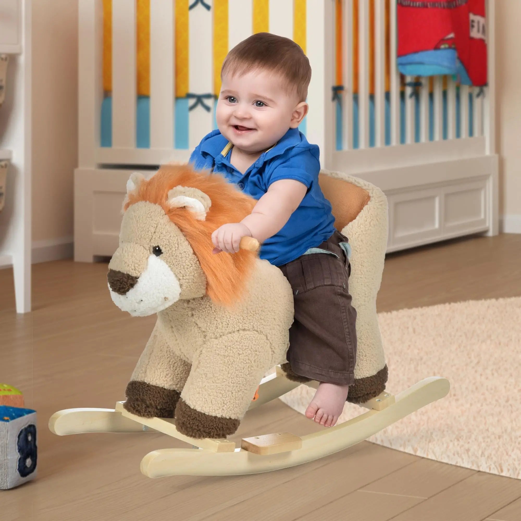Baby Rocking Horse, Lion Design, Plush, Wooden, Sound, Seat Belt, 18-36 Months, Brown Rocking Horses at Gallery Canada