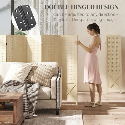 Wooden Room Divider, 6 Panel Folding Privacy Screen, Natural Wood Room Dividers at Gallery Canada