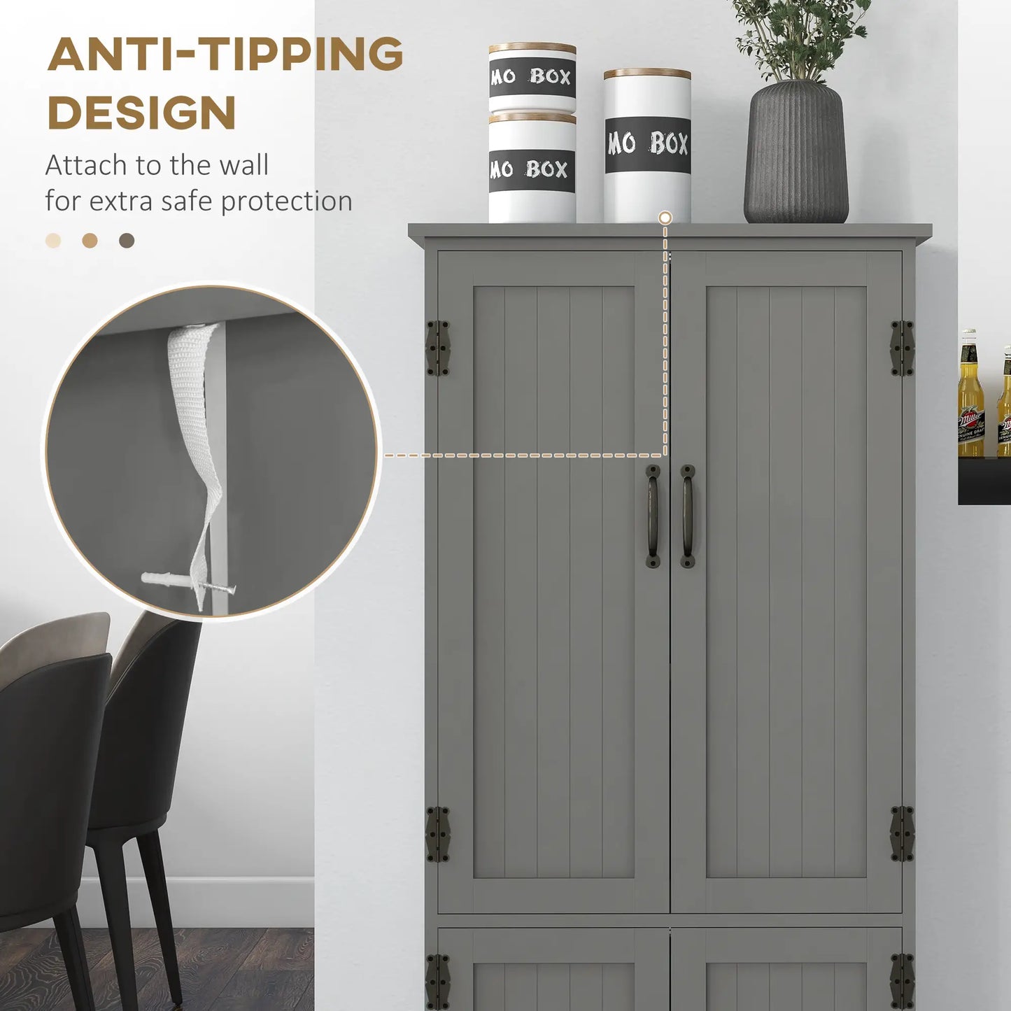 4-Door Storage Cabinet, Adjustable Shelves, Large Space, Grey Kitchen Pantry Cabinets at Gallery Canada