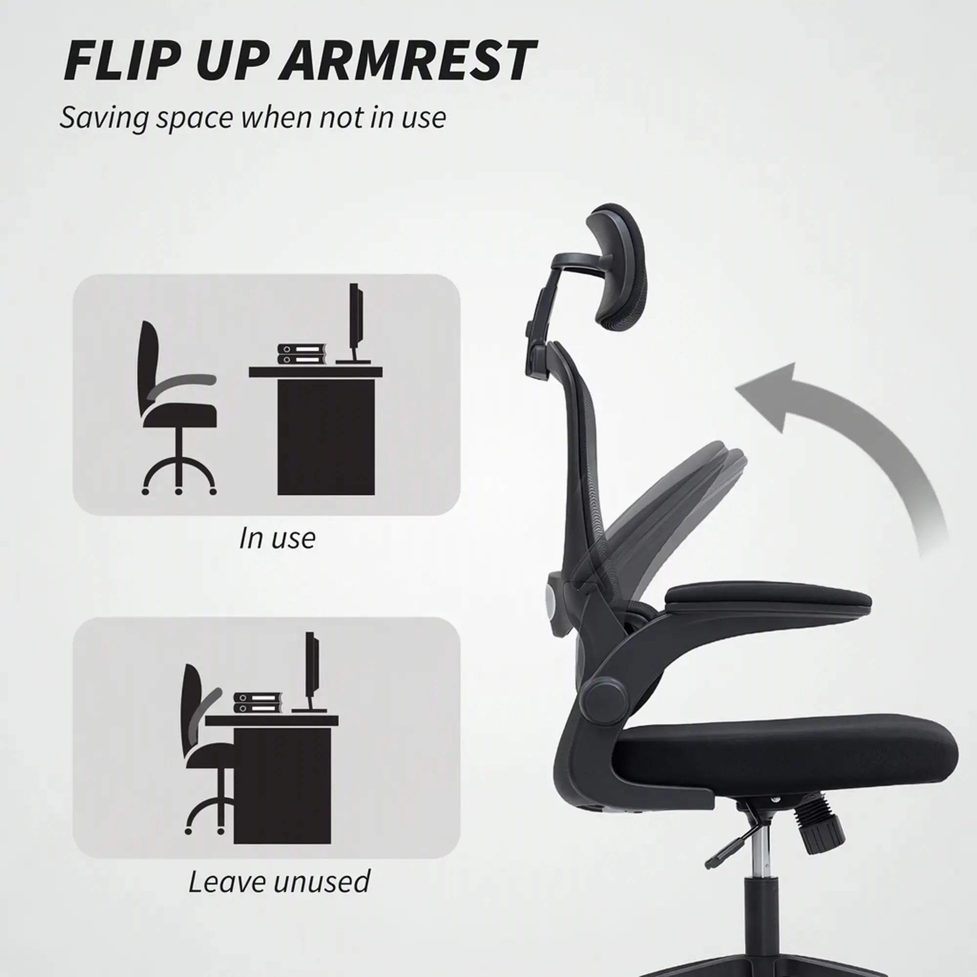 Ergonomic Mesh Office Chair, High Back, Rotatable Headrest, Flip Up Armrests, Lumbar Support, Black Task Chairs at Gallery Canada