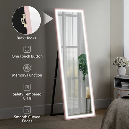 LED Mirror, Dimmable 3 Color Lights, 64" x 21" Rectangular, Pink Full Length Mirrors at Gallery Canada