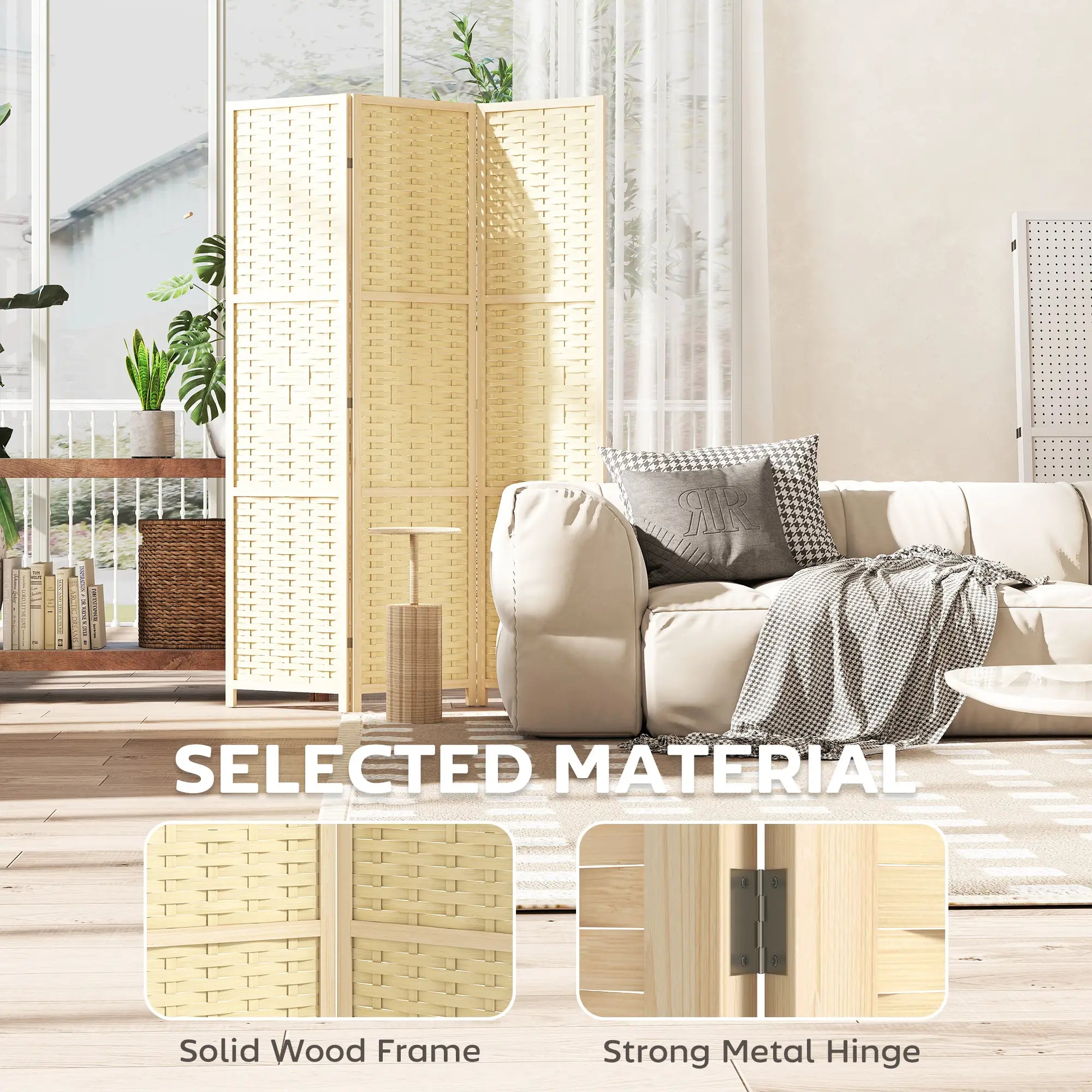 3-Panel Room Divider, 5.6 FT Freestanding Folding Privacy Screen, Natural Wood Room Dividers at Gallery Canada