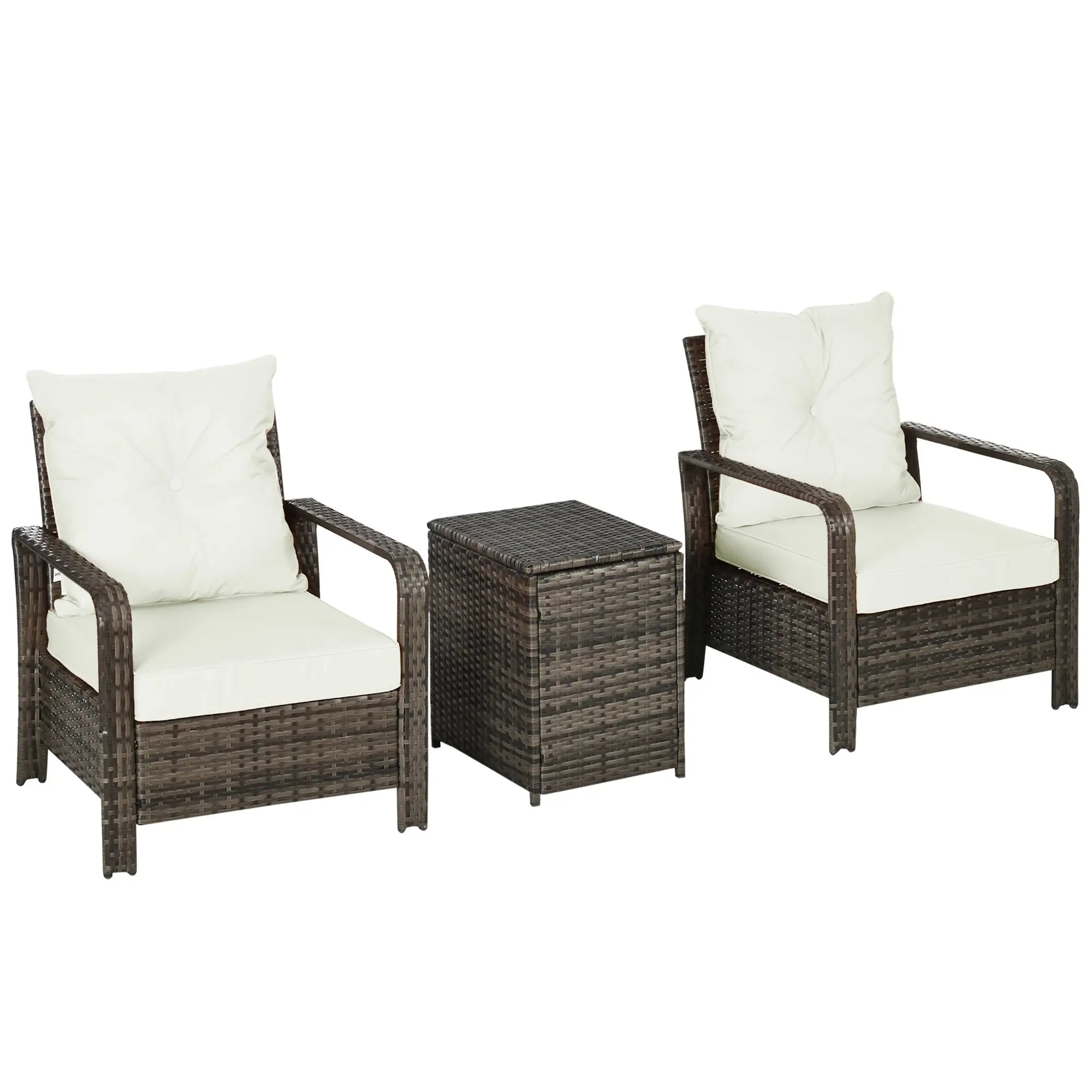 3-Piece Wicker Patio Set, Rattan Bistro with Storage Table, Thickened Cushions, Beige Bistro Sets at Gallery Canada