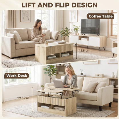 Lift Top Coffee Table, Dual-Zone Expandable, Oak Coffee Tables at Gallery Canada