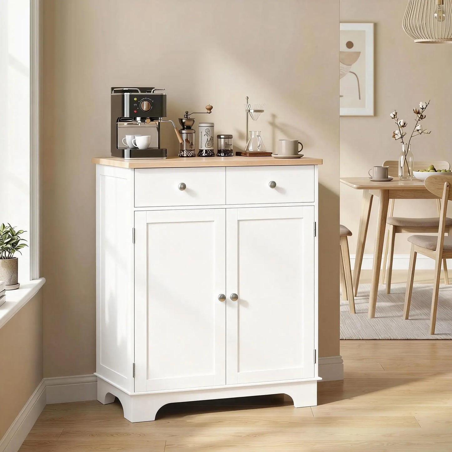Sideboard Buffet Cabinet, 27" Kitchen Storage, Adjustable Shelf, White Storage Cabinets at Gallery Canada