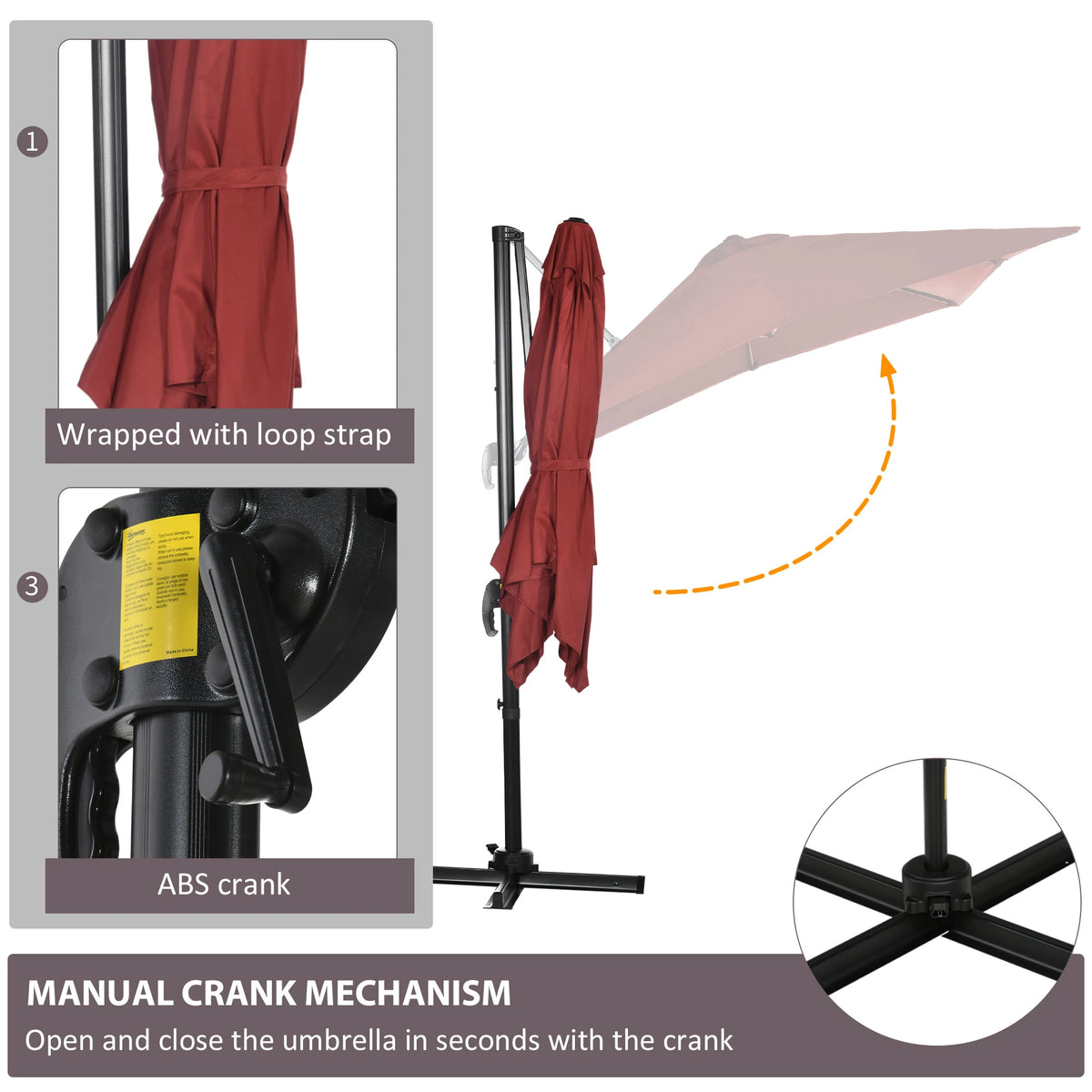 8' x 8' Square Patio Umbrella, 360° Rotation, Aluminum Cantilever, Wine Red Cantilever Umbrellas at Gallery Canada
