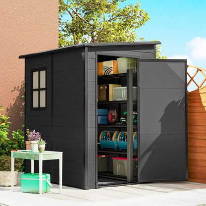 4'x5' Dark Grey Garden Storage Shed, Lockable Tool House, Dark Grey