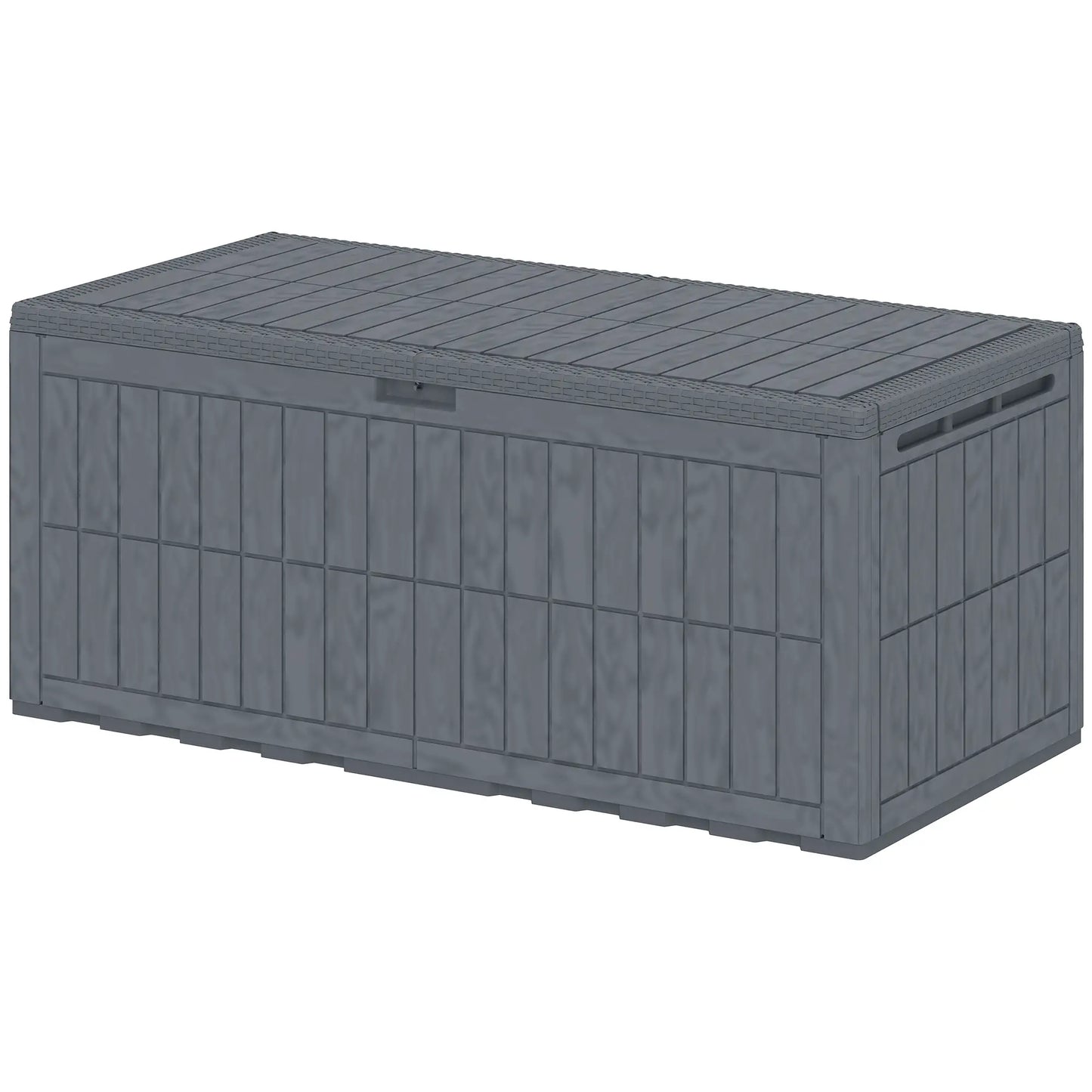 100 Gallon Waterproof Lockable Deck Box, Outdoor Storage, Gas Rods Patio Storage Boxes Grey Wood Effect at Gallery Canada