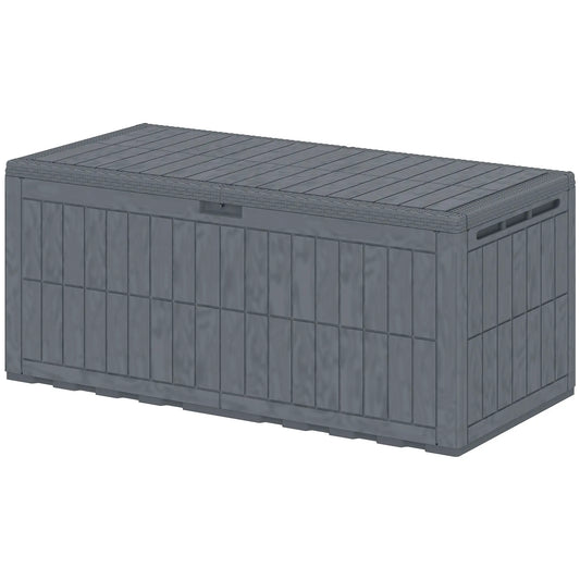 100 Gallon Waterproof Lockable Deck Box, Outdoor Storage, Gas Rods Patio Storage Boxes Grey Wood Effect at Gallery Canada