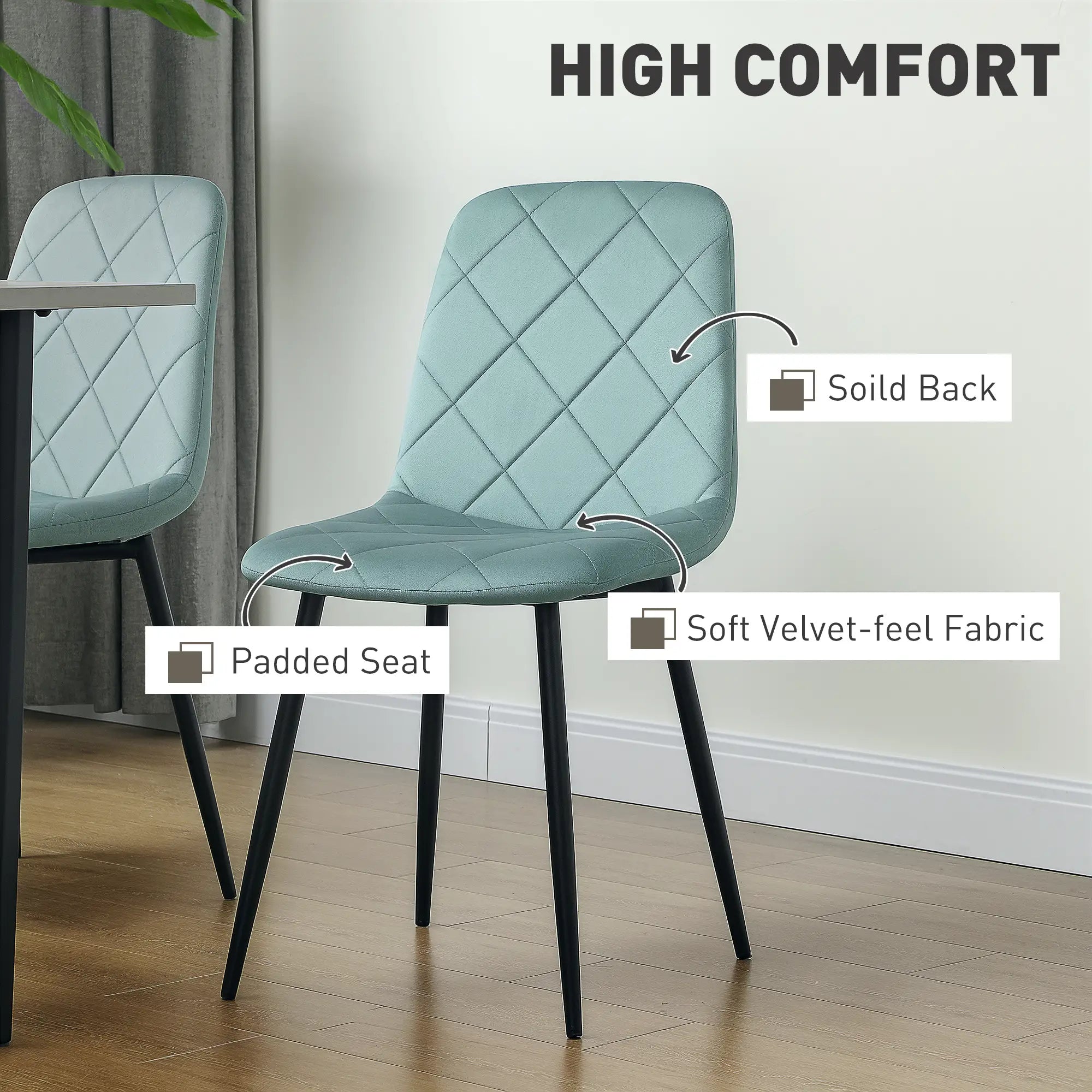 Upholstered Dining Chairs Set of 4, Steel Legs, Modern Kitchen Chair, Green Dining Chairs at Gallery Canada