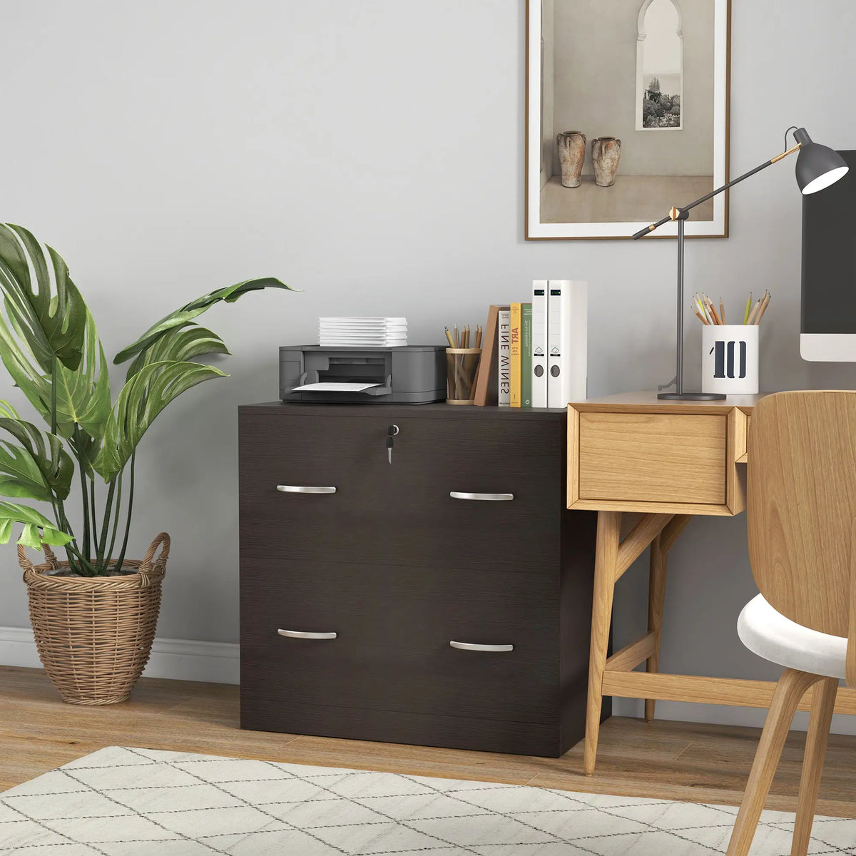 2 Drawer File Cabinet with Lock, Hanging Bar, Letter Size, Espresso Office Cabinets & Cupboards at Gallery Canada