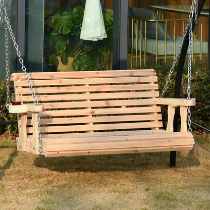 2 Seater Wooden Porch Swing, Patio Chair with Cup Holder, Chains, Natural Hanging Porch Swings at Gallery Canada