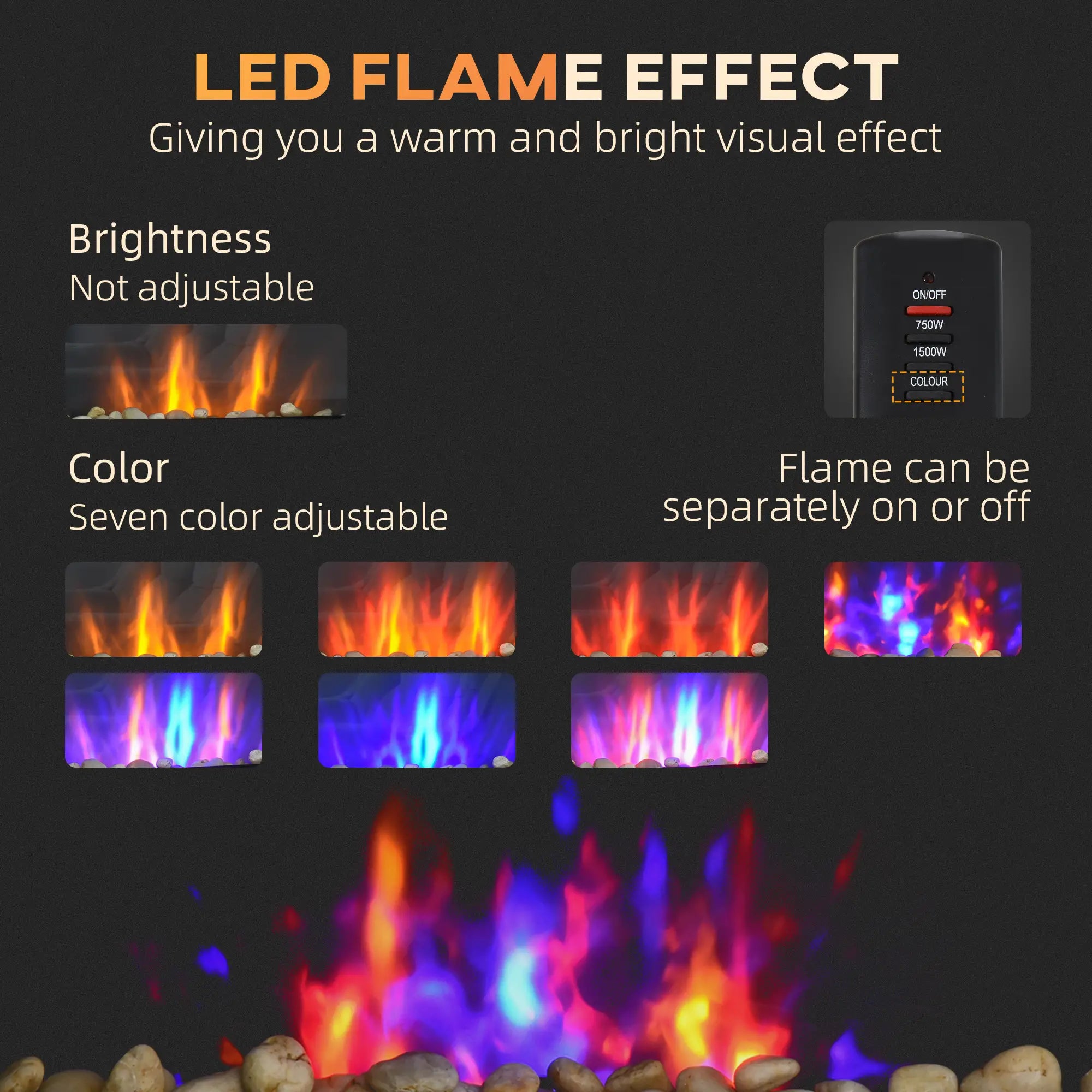 Wall Mounted Fireplace, 28.5 Inch Electric, LED Flame Effect, 7 Colors, Black Electric Fireplaces at Gallery Canada