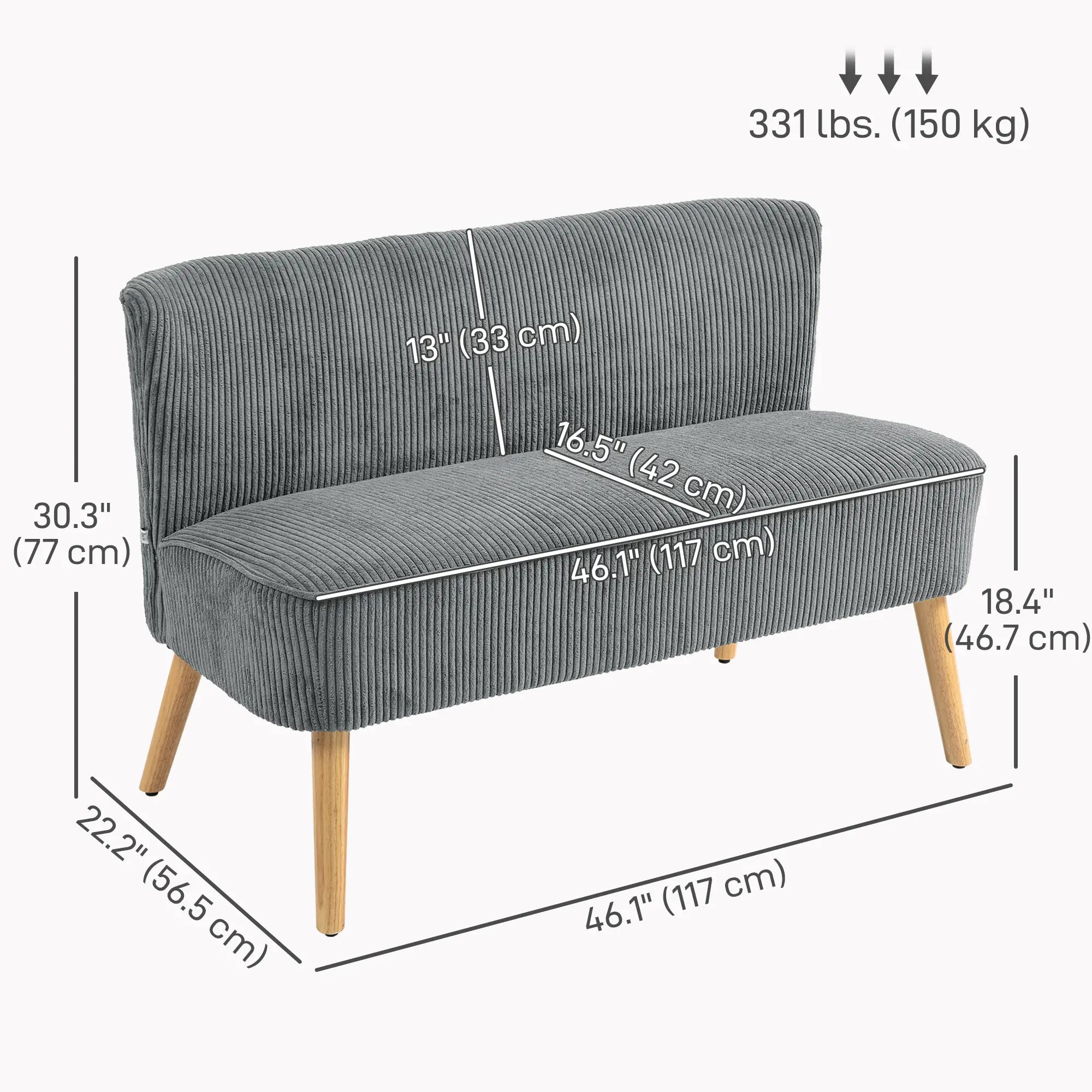 Modern 2 Seater Sofa, Upholstered Couch, Rubber Wood Legs, Grey 2-Seater Sofas at Gallery Canada