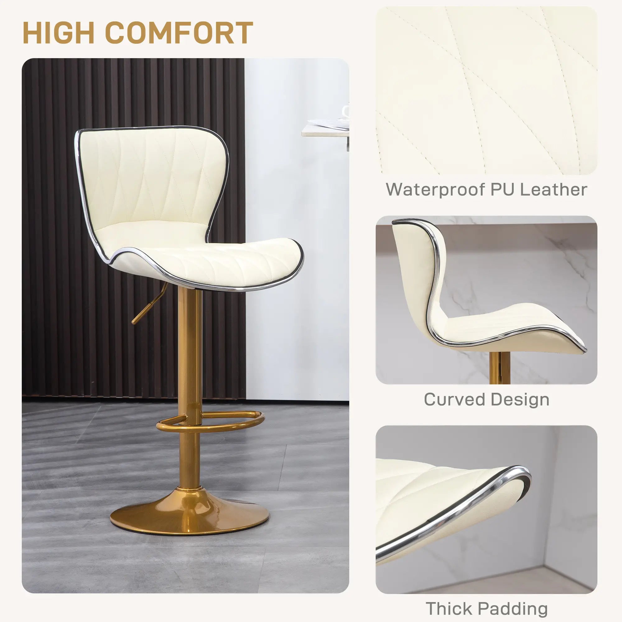 Adjustable Swivel Bar Stools Set of 2, PU Leather, Counter Height Bar Stools at Gallery Canada