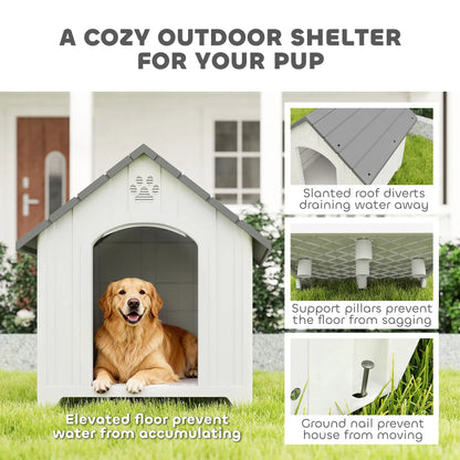 Large Plastic Dog House Outdoor Indoor, Water Resistant Puppy Shelter with Base Support, 34.6" L x 31.1" W x 35" H Dog Cages & Crates at Gallery Canada