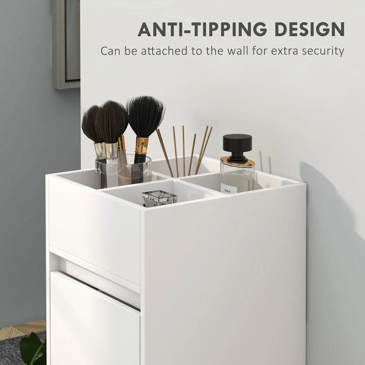 Slim Bathroom Cabinet, 4 Compartments, 3 Drawers, Towel Rack, White Freestanding Bathroom Cabinets at Gallery Canada
