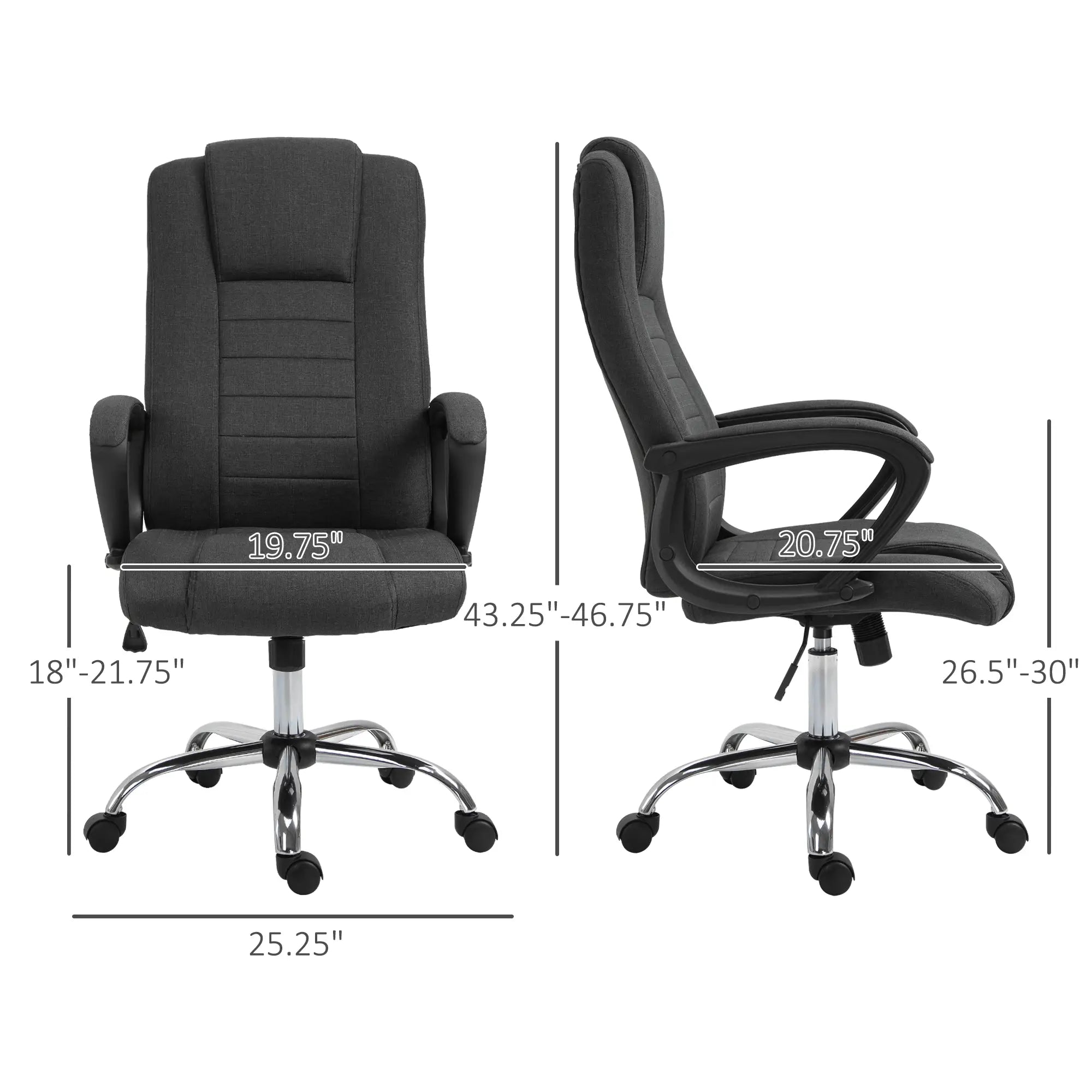 High Back Office Chair, Adjustable Height, Swivel Wheels, Tilt, Charcoal Grey Executive & Manager Chairs at Gallery Canada