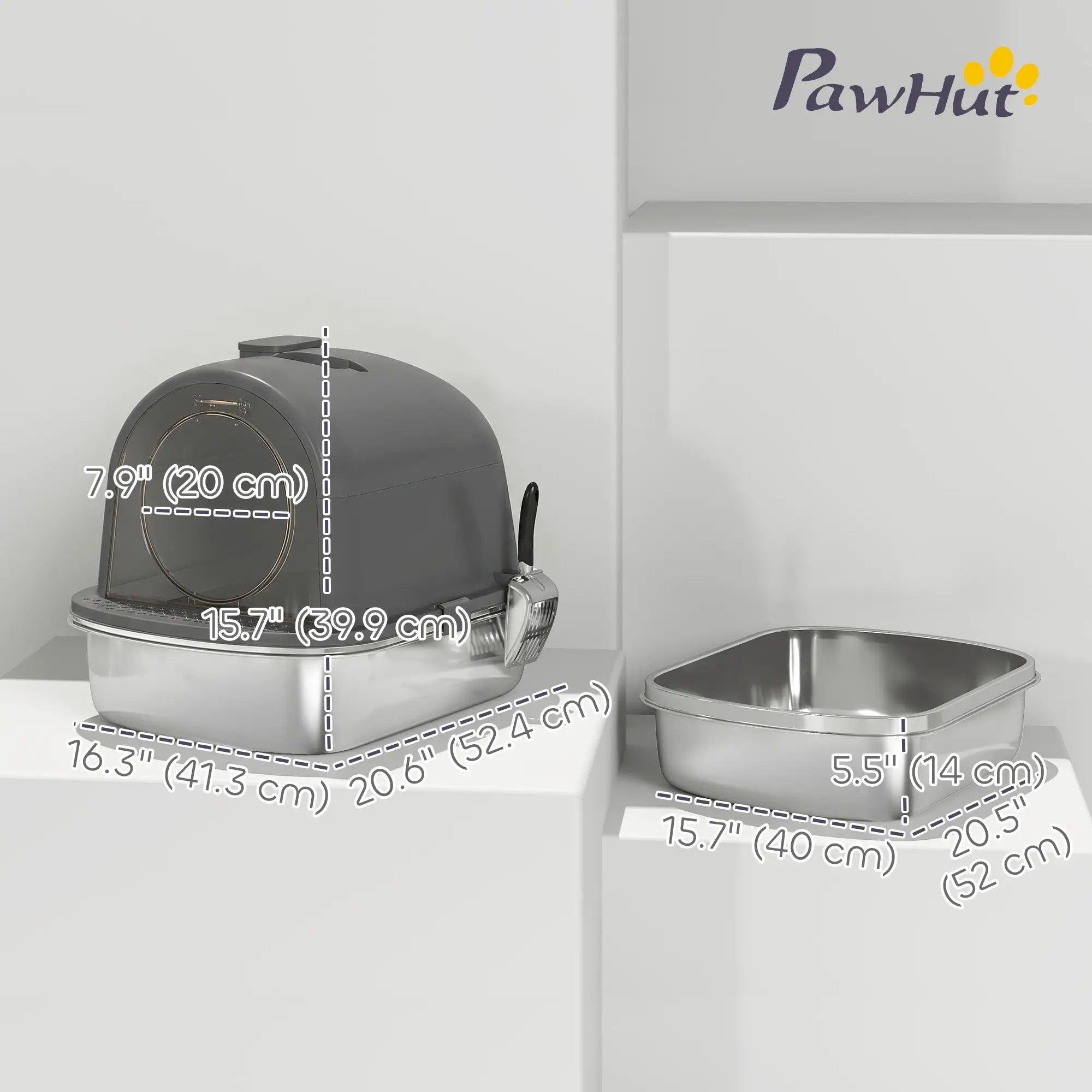 Enclosed Stainless Steel Litter Box with Scoop, Handle, Stainless Steel Cat Litter Box Enclosures at Gallery Canada