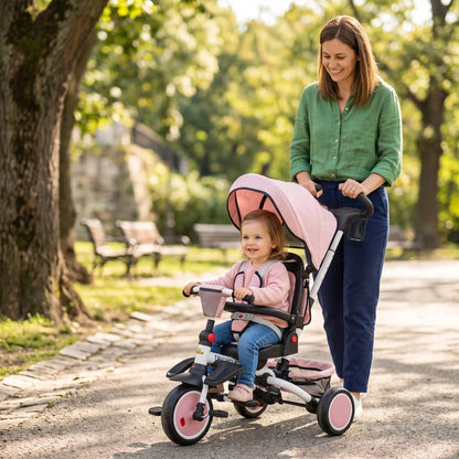 6 in 1 Toddler Tricycle, Push Handle, Removable Canopy, Rotatable Seat, Pink Tricycles for Kids at Gallery Canada