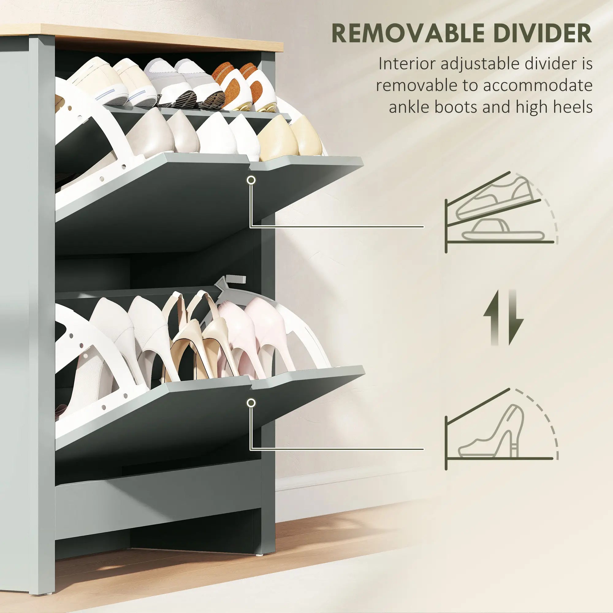 Shoe Storage Cabinet, 2 Flip Drawers, Adjustable Shelves, Light Grey Shoe Storage Cabinets & Racks at Gallery Canada