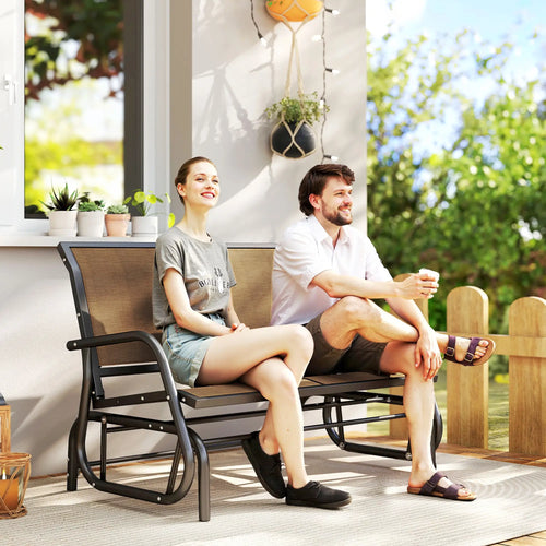 2 Person Outdoor Glider Bench, Mesh Garden Loveseat Swing, Brown