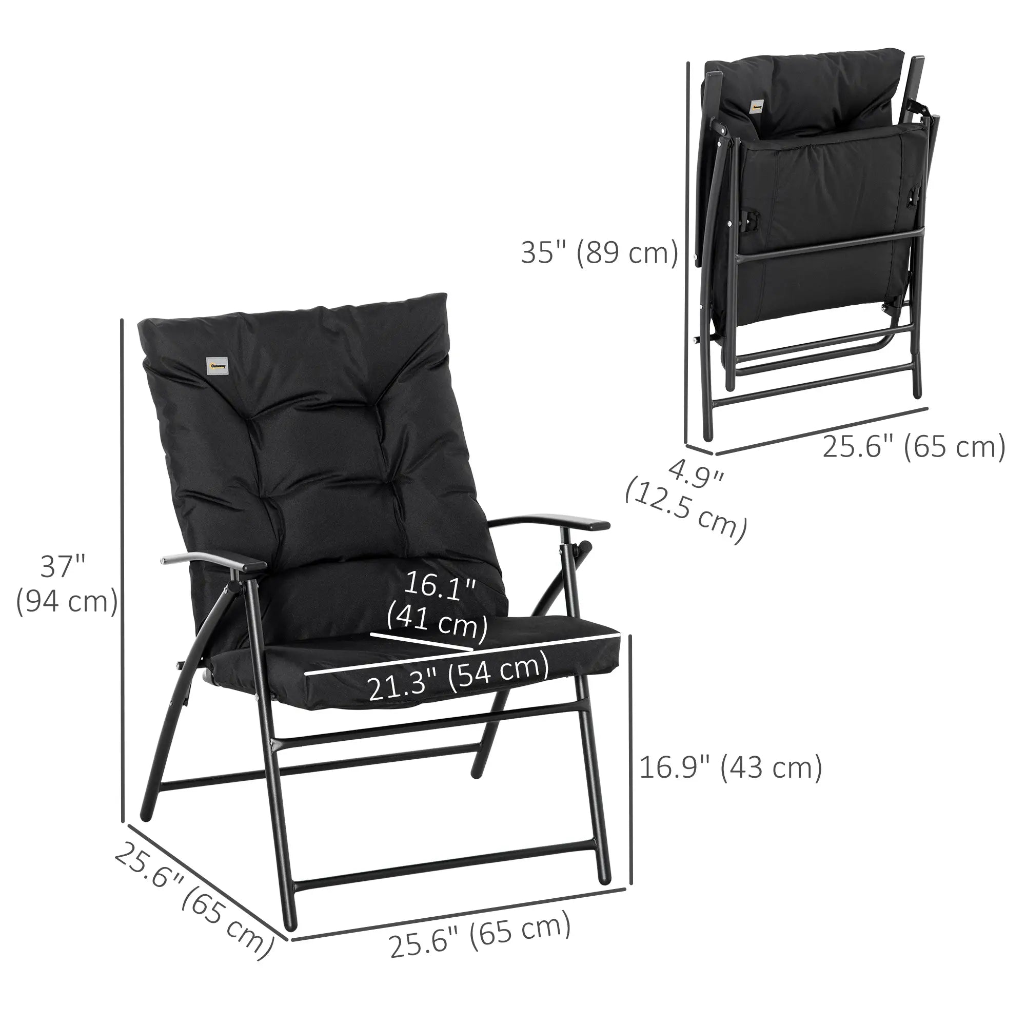 Foldable Lounge Chair Fabric Upholstered Recliner Outdoor Lounger, Black Patio Chairs at Gallery Canada