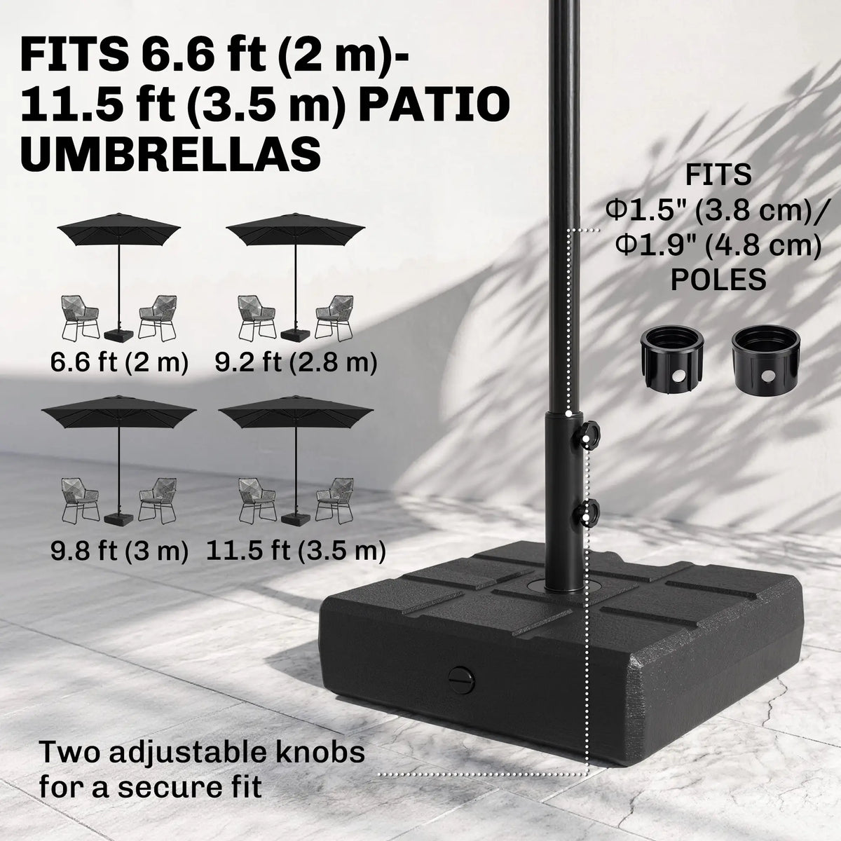 Umbrella Stand, 1.2", 1.5" or 1.9" Poles, Fillable Base, Black Umbrella Bases at Gallery Canada
