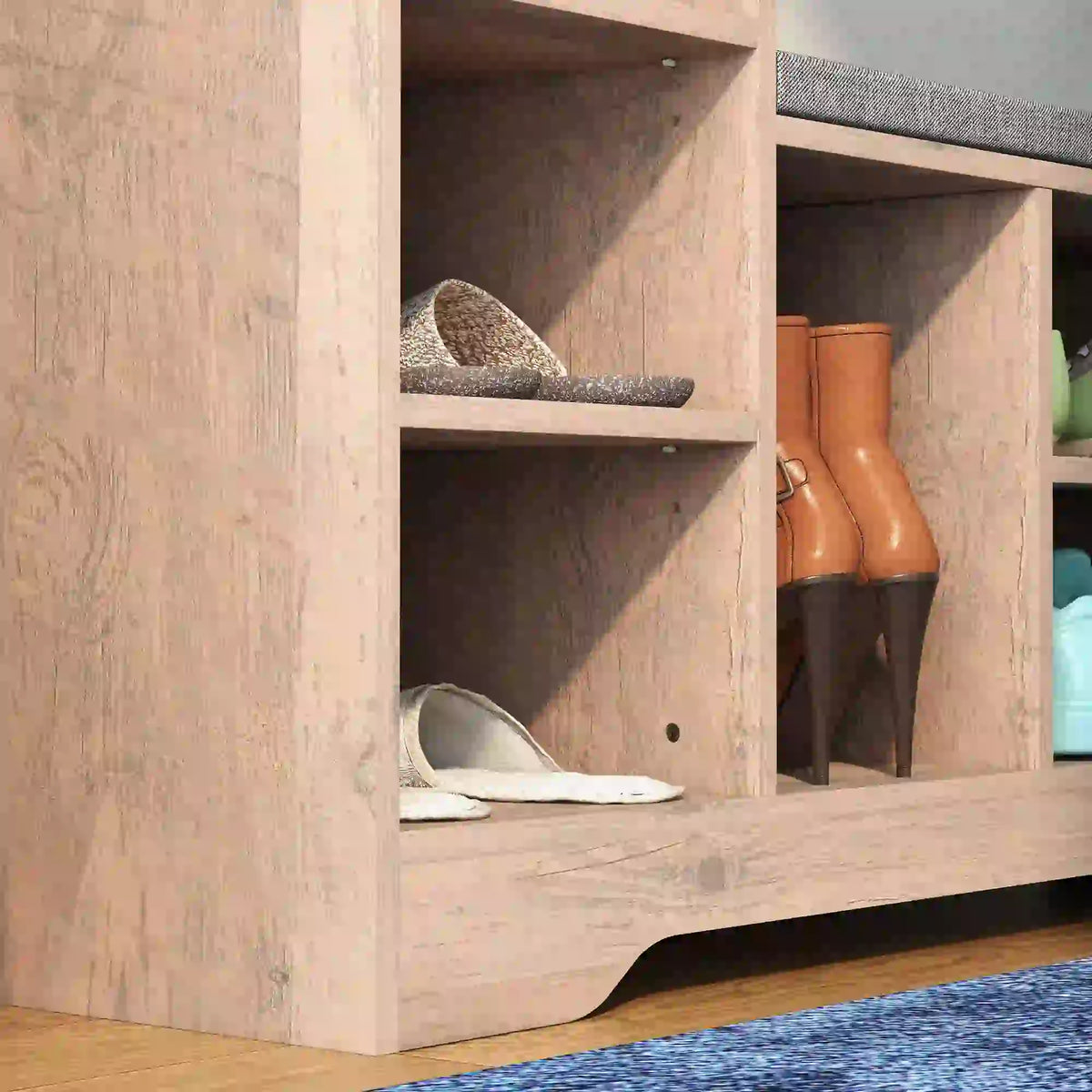 Upholstered Shoe Storage Bench With Seat, Drawer, 6 Shelves, Grey Shoe Storage Cabinets & Racks at Gallery Canada
