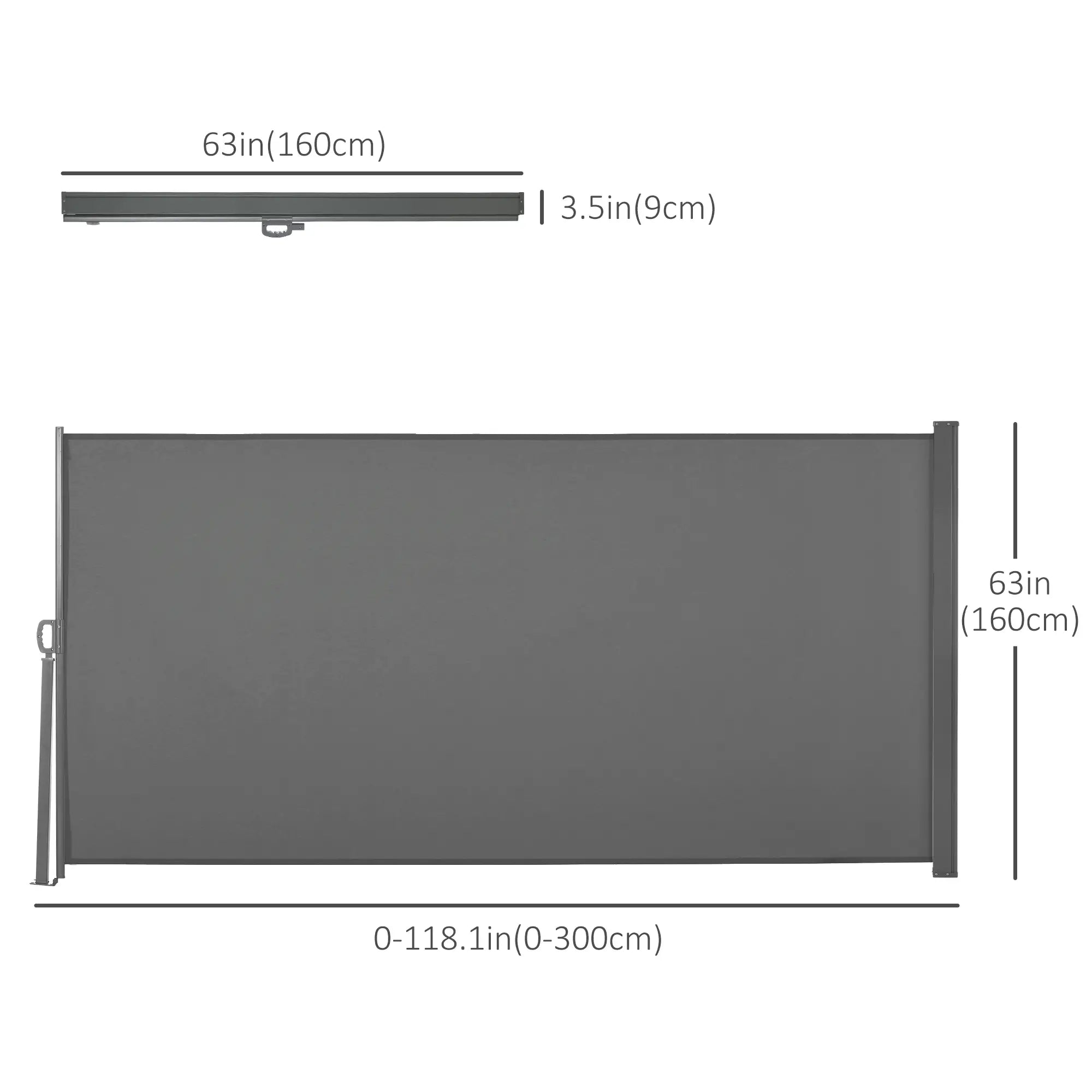 Outdoor Folding Retractable Side Awning, UV Wind Resistant, 118